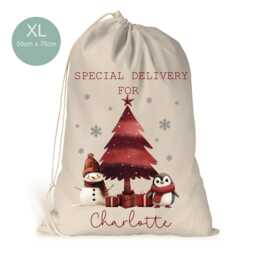 Personalised Xl Snowman Penguin Drawstring Christmas Sack/stocking..modern Santa Tree Presents Xmas Present Sack Gift Bag..santa - thumbnail 2