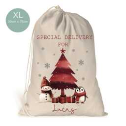 Personalised Xl Snowman Penguin Drawstring Christmas Sack/stocking..modern Santa Tree Presents Xmas Present Sack Gift Bag..santa - thumbnail 3