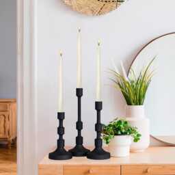 Matte Black Candle Holder Modern Aluminum Centerpiece - Set Of 3 - thumbnail 1