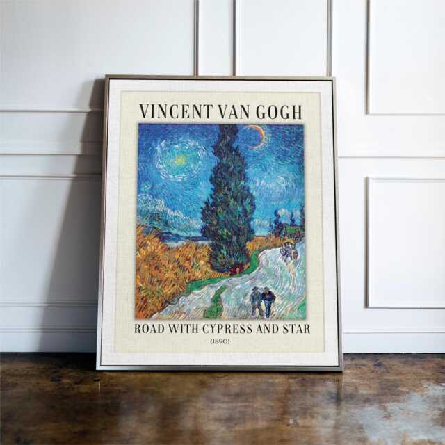 Van Gogh Road With Cypress & Star Wall Art Print, Exhibition Poster, Framed Print - image 1