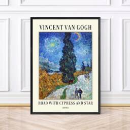 Van Gogh Road With Cypress & Star Wall Art Print, Exhibition Poster, Framed Print - thumbnail 2