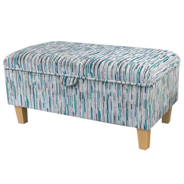 Handmade Luxe Teal Striped 70cm Storage Ottoman - Extravaganza Burst Fabric Bespoke British Made - image 1