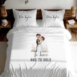 Personalised Wedding Bedding Duvet Cover, Mr & Mrs Pillowcases, To Have & Hold Bridal Shower Present - thumbnail 3