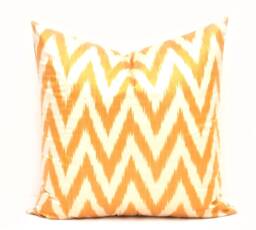 Yellow Chevron Ikat Pillow Cover, Silk Cotton Blend - 20x20 - thumbnail 1