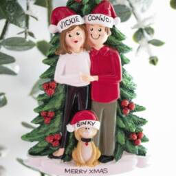 Personalized Christmas Ornament Couple With Pet, Resin Decoration - thumbnail 2