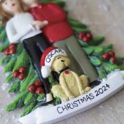 Personalized Christmas Ornament Couple With Pet, Resin Decoration - thumbnail 3