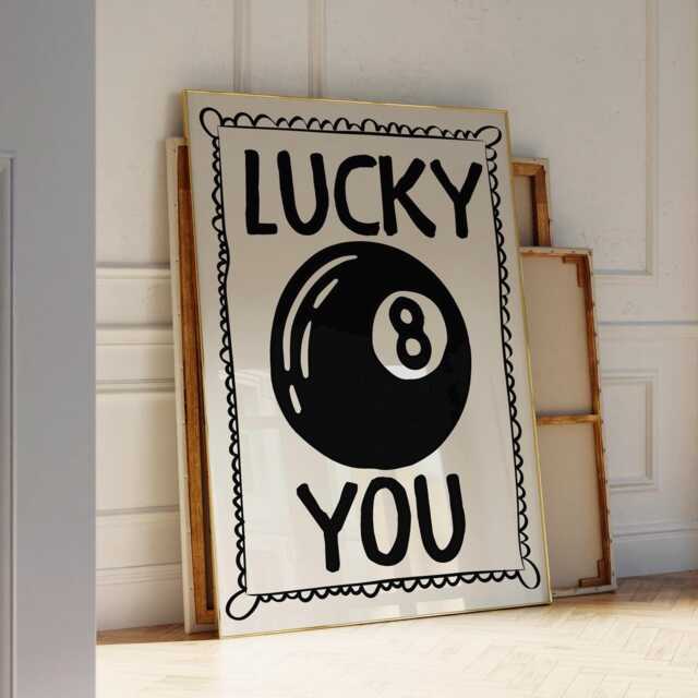 Lucky You 8 Ball Print, Vintage Aesthetic Trendy Wall Art, Bar Cart Decor, Pool Poster - image 1