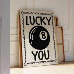 Lucky You 8 Ball Print, Vintage Aesthetic Trendy Wall Art, Bar Cart Decor, Pool Poster - thumbnail 1