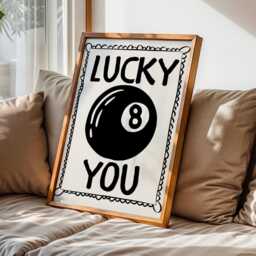 Lucky You 8 Ball Print, Vintage Aesthetic Trendy Wall Art, Bar Cart Decor, Pool Poster - thumbnail 3