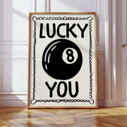 Lucky You 8 Ball Print, Vintage Aesthetic Trendy Wall Art, Bar Cart Decor, Pool Poster - thumbnail 2