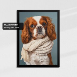 King Charles Dog Wearing Beige Scarf Framed Poster Print & Canvas Wall Decor Art Oil Painting Bedroom Home Living Room Funny Gift - thumbnail 2