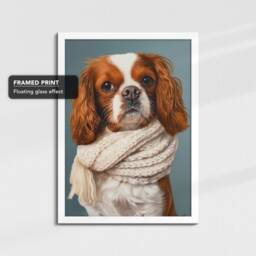 King Charles Dog Wearing Beige Scarf Framed Poster Print & Canvas Wall Decor Art Oil Painting Bedroom Home Living Room Funny Gift - thumbnail 3