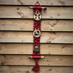 Unique Macrame, Horse Brass, Weaving Pirn Wall Hanging - Handmade - thumbnail 2