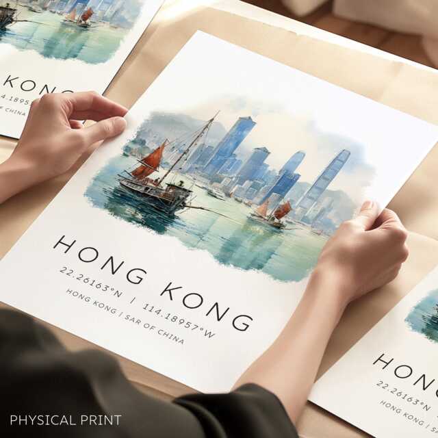 Hong Kong Travel Wall Art, Poster, Skyline, Map Coordinates, Travek Photo Gallery, Unique Gifts - image 1