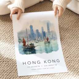 Hong Kong Travel Wall Art, Poster, Skyline, Map Coordinates, Travek Photo Gallery, Unique Gifts - thumbnail 2