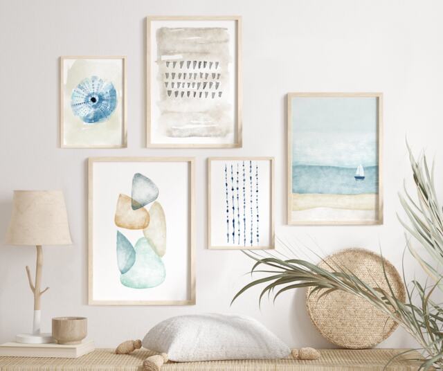 Neutral Wall Art Gallery Set Of 5, Coastal Gallery, Beige Blue Beach Abstract Modern Decor, Digital Download - image 1