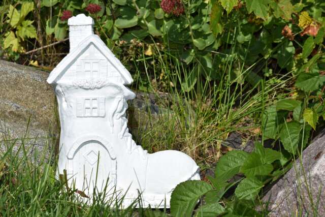 White Boot Fairy House Garden Statue Handmade Concrete Gnome Home - image 1