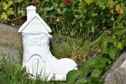 White Boot Fairy House Garden Statue Handmade Concrete Gnome Home - thumbnail 1