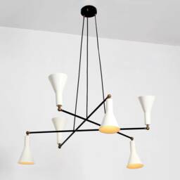 Mid Century Modern Stilnovo Chandelier, 6-Light Pendant Lighting - thumbnail 1