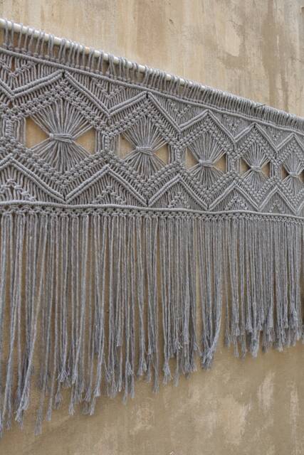 Large Gray Macrame Wall Hanging, Living Room Decor, Queen Headboard - image 1