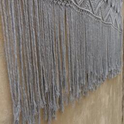 Large Gray Macrame Wall Hanging, Living Room Decor, Queen Headboard - thumbnail 4