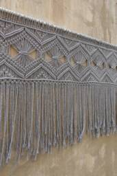 Large Gray Macrame Wall Hanging, Living Room Decor, Queen Headboard - thumbnail 1