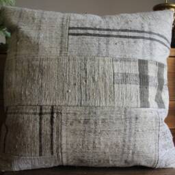50cm - 20Inch Vintage Kilim Patchwork Cushion Cover Handwoven - Modern Assembly White Cream Grey Checks - thumbnail 2