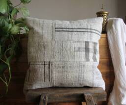50cm - 20Inch Vintage Kilim Patchwork Cushion Cover Handwoven - Modern Assembly White Cream Grey Checks