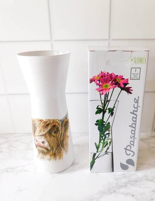Highland Cow Glass Flower Vase Decoupage Carafe, Gift Boxed - image 1