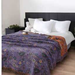 Vintage Floral Cotton Throw Blanket Bohemian Fringed Sofa Snuggle - thumbnail 3