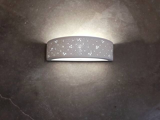 Perforated Ceramic Wall Sconce Off-White Half Cylinder Light - image 1