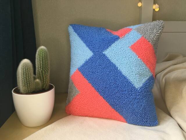 Geometric Punch Needle Pillow Cover, Modern Cushion - 13x13 - image 1