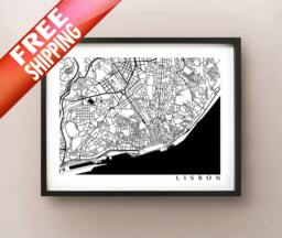 Lisbon Map - Black & White Wall Art, Lisboa, Portugal Art Poster - thumbnail 1