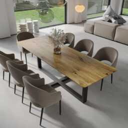 Solid Oak Dining Table Steel Leg 0114 - thumbnail 2