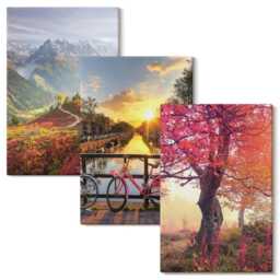 Canvas Set Of 3 - Mountain Landscapes With A Bicycle & An Autumn Tree, Pink Photo Print, Wall Decor - thumbnail 2