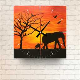 Safari Sunset Glass Wall Clock African Elephants, Wildlife Decor - thumbnail 2
