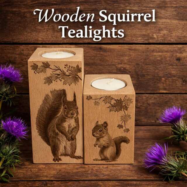 Wooden Squirrel Tealight Holders, Rustic Woodland Animal Decor, Beech Wood Set - image 1