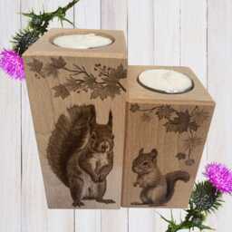 Wooden Squirrel Tealight Holders, Rustic Woodland Animal Decor, Beech Wood Set - thumbnail 2