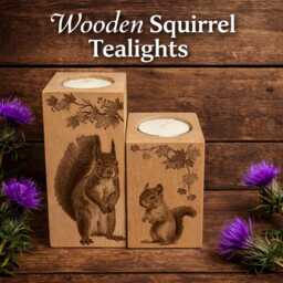 Wooden Squirrel Tealight Holders, Rustic Woodland Animal Decor, Beech Wood Set - thumbnail 1