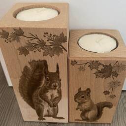 Wooden Squirrel Tealight Holders, Rustic Woodland Animal Decor, Beech Wood Set - thumbnail 3