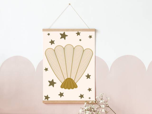 Shell & Star Print. Wall Art For A Girls Ocean Themed Room, Nursery Or Playroom. - Print Only - image 1