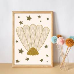 Shell & Star Print. Wall Art For A Girls Ocean Themed Room, Nursery Or Playroom. - Print Only - thumbnail 3