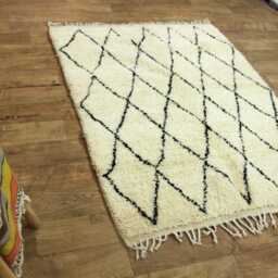 Beniourain Handmade Moroccan Wool Rug Steel White Tufted Berber Rug - thumbnail 3