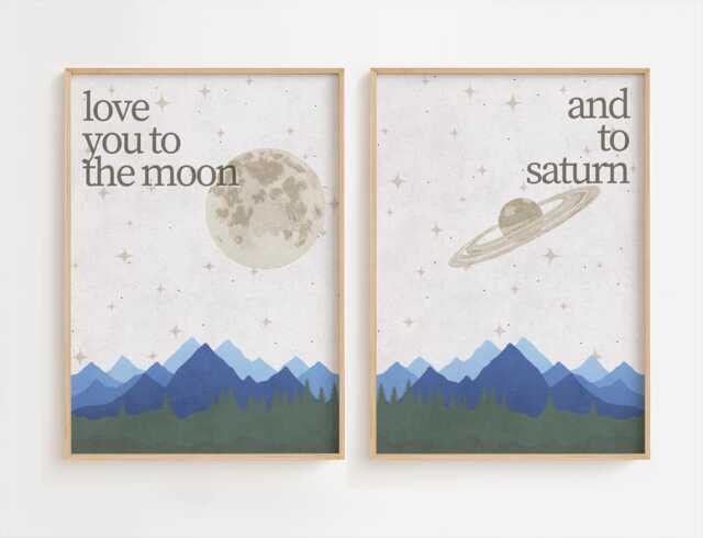 Seven Set Of 2 Prints - Taylor Inspired, Moon & Saturn, Mountains, Lyric Poster, Album, Green, Wall Art, Print A2/A3/A4/A5/8x10/5x7 - image 1