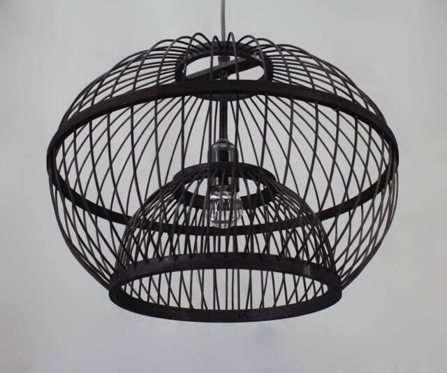 Black Bamboo Pendant Light Modern Woven Shade - image 1
