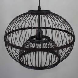 Black Bamboo Pendant Light Modern Woven Shade - thumbnail 2