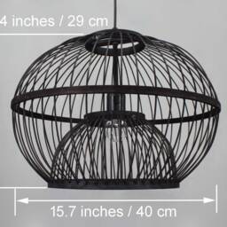 Black Bamboo Pendant Light Modern Woven Shade - thumbnail 3