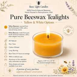 Pack Of 36 Usa Beeswax Tealight Candles, Pure Natural Yellow Tea Lights, Handcrafted Wedding Event Party Prayer Decor, Bulk Three Dozen Set - thumbnail 2