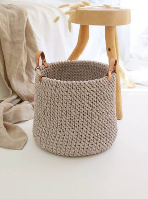 Boho Cotton Plant Pot Basket With Leather Handles - image 1