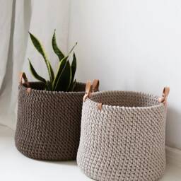 Boho Cotton Plant Pot Basket With Leather Handles - thumbnail 2